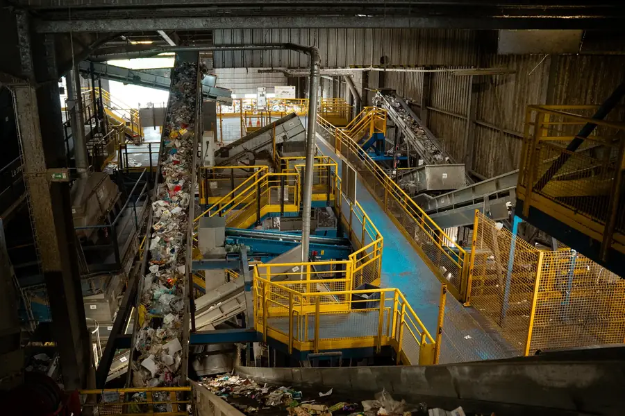 Chaîne de tri des déchets avec convoyeurs dans une usine — Lucas Gouritin